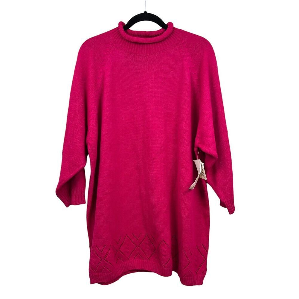 Stefano World Wide Womens Knit Sweater Rolled Neck Ribbed Fuchsia Pink Size OS*